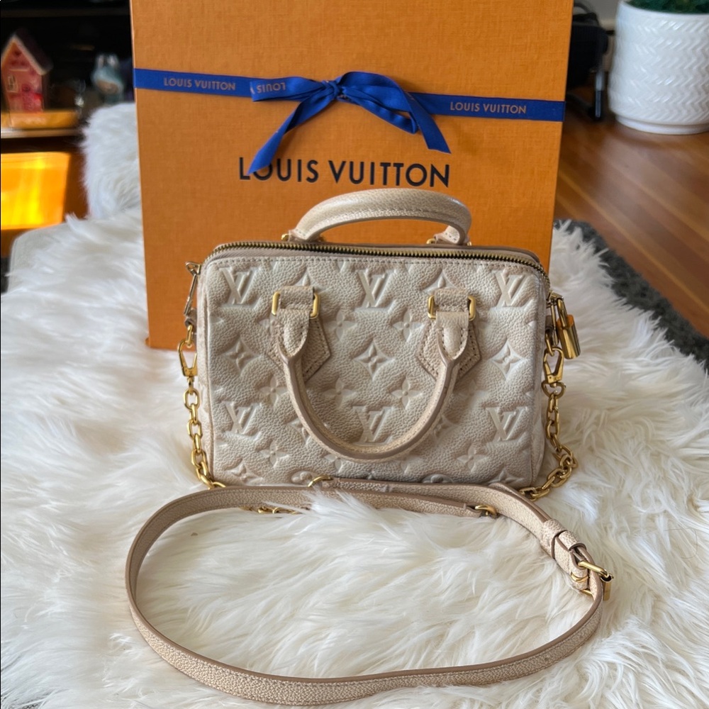 Louis Vuitton Beige Satchel with Gold Accents